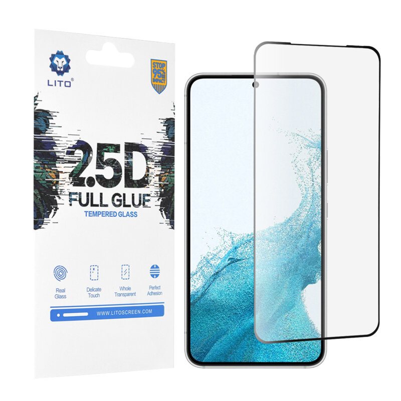 Folie sticla Samsung Galaxy S22 5G Lito 2.5D Full Glue Super Thin, negru