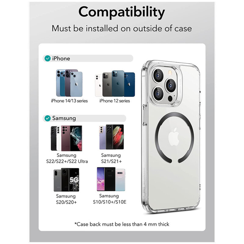 [Pachet 2x] Adaptor MagSafe incarcare wireless ESR HaloLock, negru/gri