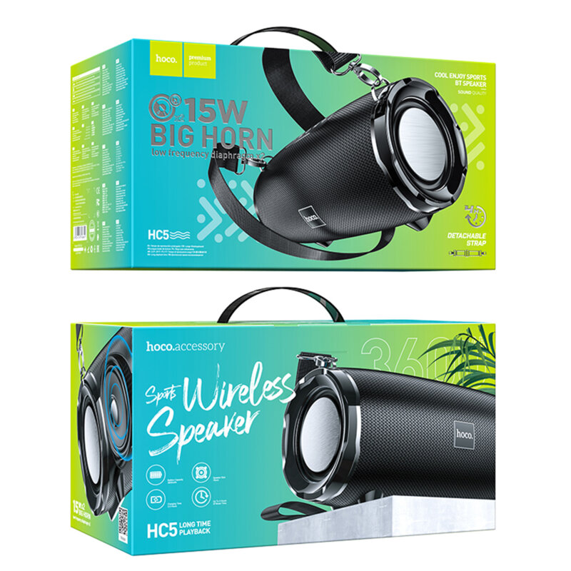 Boxa portabila Bluetooth Hoco HC5, 2 x 15W, 3600mAh, negru