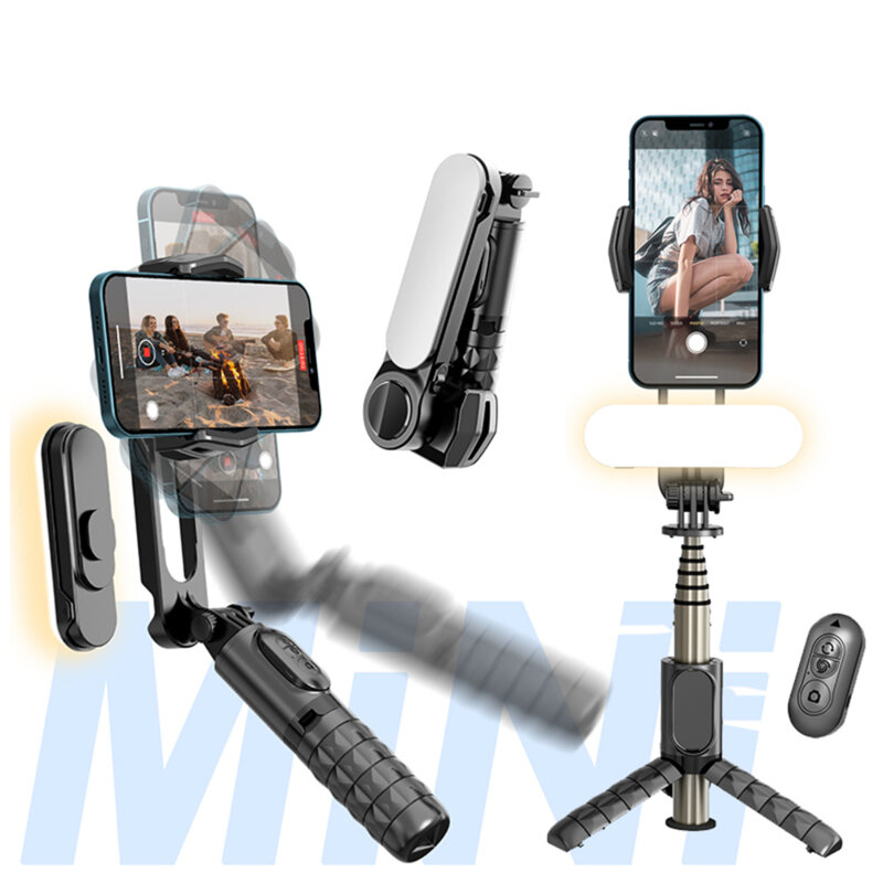 Gimbal mini selfie stick cu stabilizator, LED Techsuit Q09, 70cm