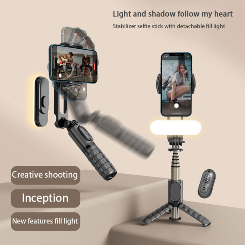 Gimbal mini selfie stick cu stabilizator, LED Techsuit Q09, 70cm