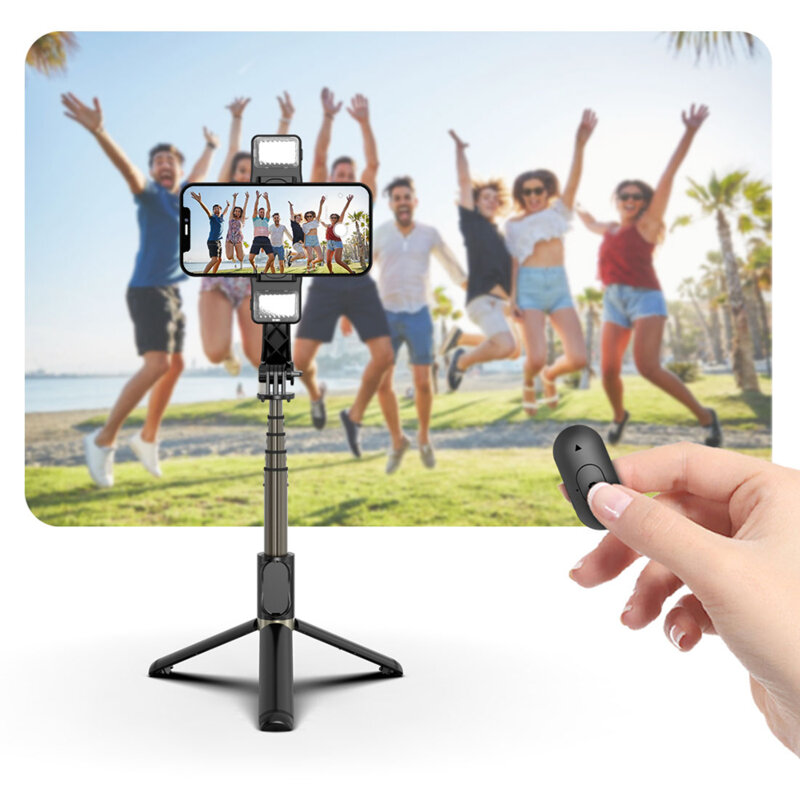 Selfie stick trepied Bluetooth cu lumini LED Techsuit Q08D, 78cm