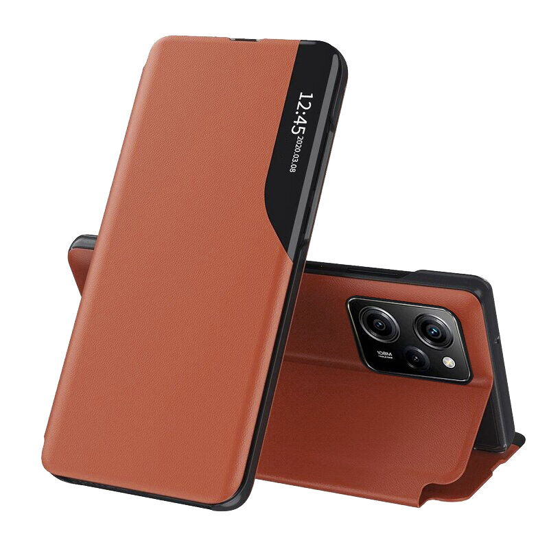 Husa Xiaomi Poco X5 Pro Eco Leather View flip tip carte, portocaliu