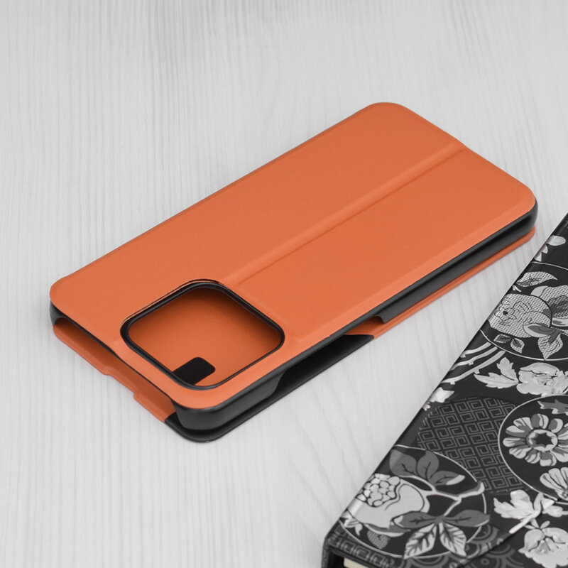 Husa Xiaomi 13 Eco Leather View flip tip carte, portocaliu