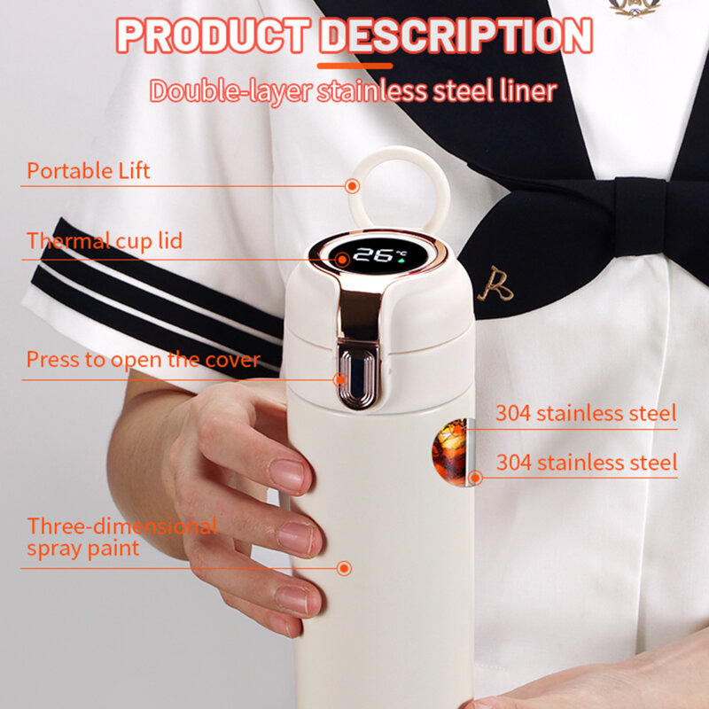 Termos cu indicator de temperatura Techsuit THM1 400ml, negru