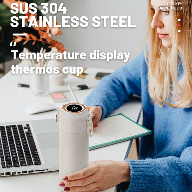 Termos cu indicator de temperatura Techsuit THM1 400ml, negru