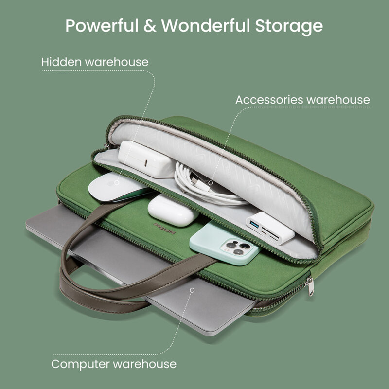 Servieta laptop 14 inch, 4 compartimente Tomtoc, verde, A11D3T1