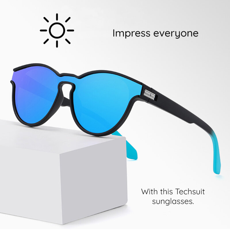 Ochelari soare rotunzi polarizati unisex Techsuit, albastru, TR7545