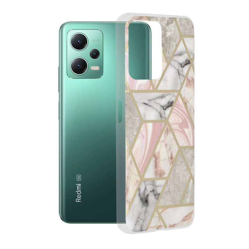 Husa Xiaomi Redmi Note 12 5G Techsuit Marble, Pink Hex