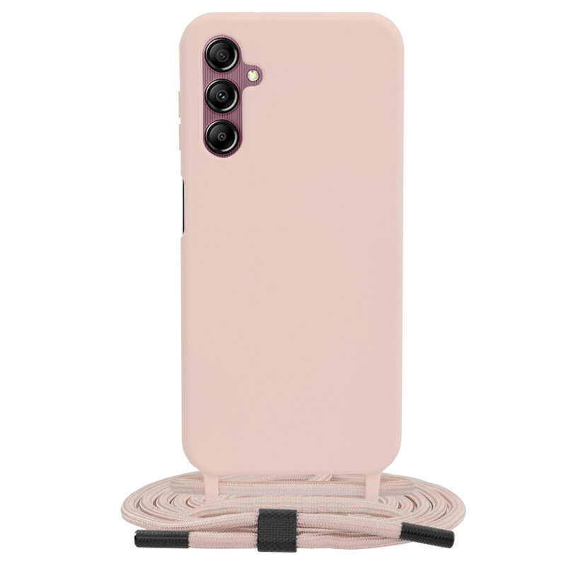 Husa cu snur Samsung Galaxy A14 4G Techsuit Crossbody Lanyard, roz