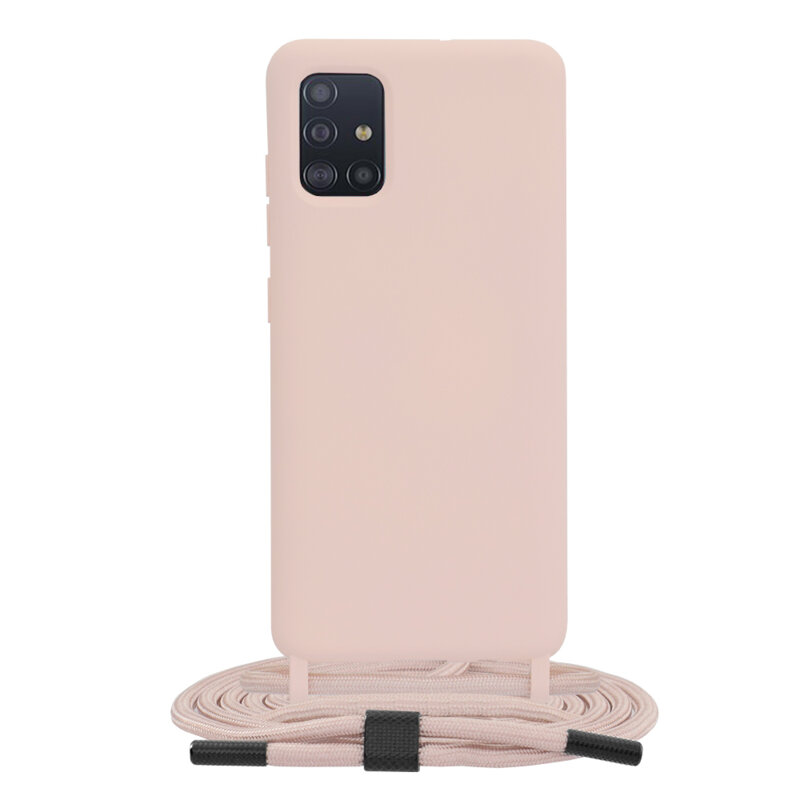 Husa cu snur Samsung Galaxy A51 4G Techsuit Crossbody Lanyard, roz