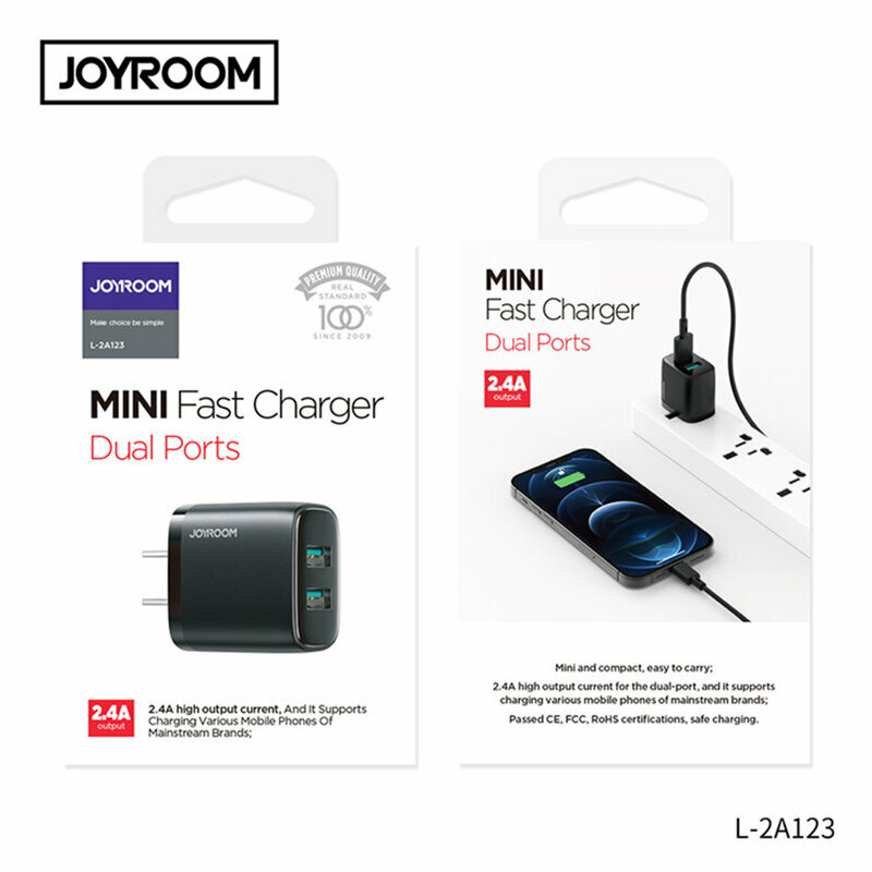 Incarcator universal JoyRoom, 2x USB, 12W, 2.4A, negru, L-2A123