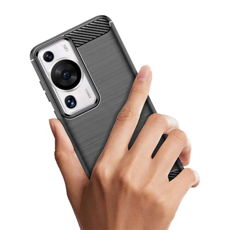 Husa Huawei P60 Pro Techsuit Carbon Silicone, negru