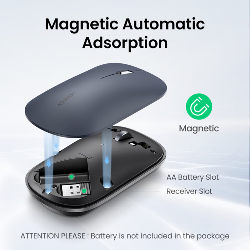 Mouse wireless fara fir 1000-4000 DPI Ugreen, gri, 90373