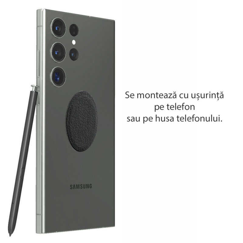 [Set 2x] Placuta metalica suport magnetic telefon Techsuit MP02, piele ecologica, negru