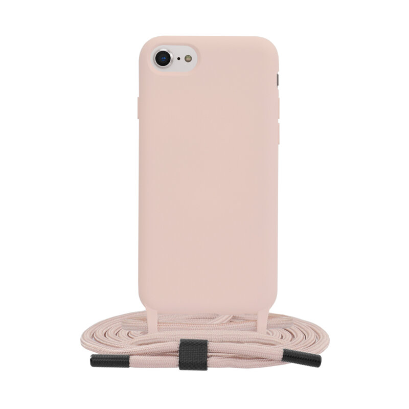 Husa cu snur iPhone SE 3, SE 2022 Techsuit Crossbody Lanyard, roz