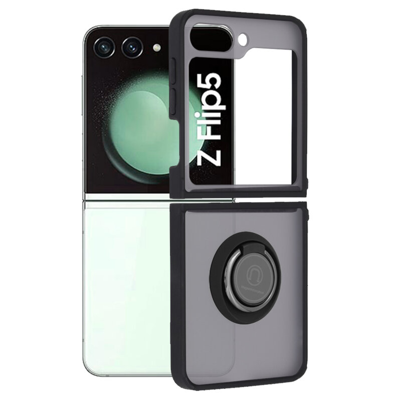 Husa Samsung Galaxy Z Flip5 Techsuit Glinth cu inel suport stand magnetic, negru
