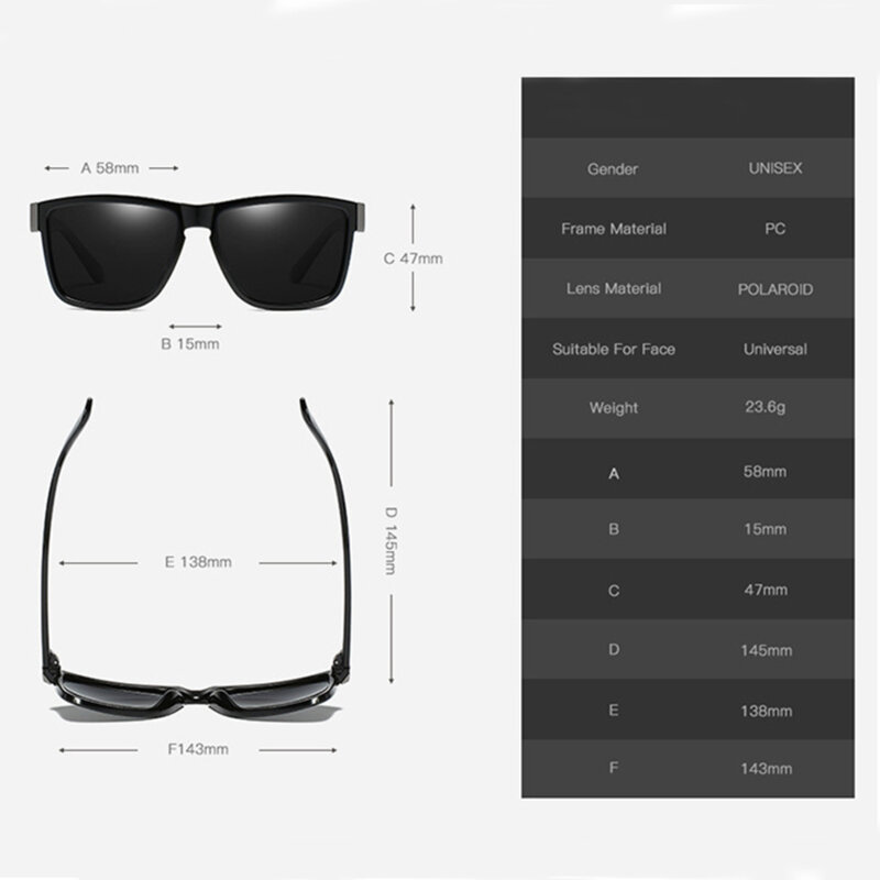Ochelari de soare dreptunghiulari Techsuit, negru, PE522-C4