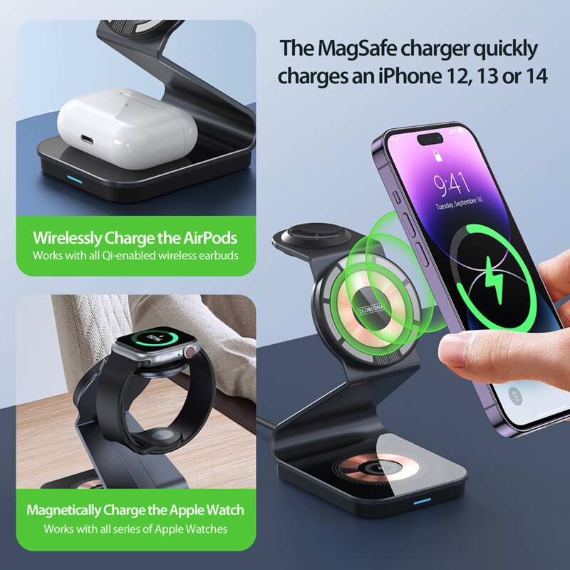 Statie incarcare wireless Apple, 15W Duzzona W15, transparenta