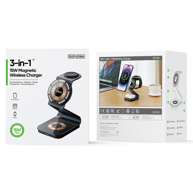 Statie incarcare wireless Apple, 15W Duzzona W15, transparenta