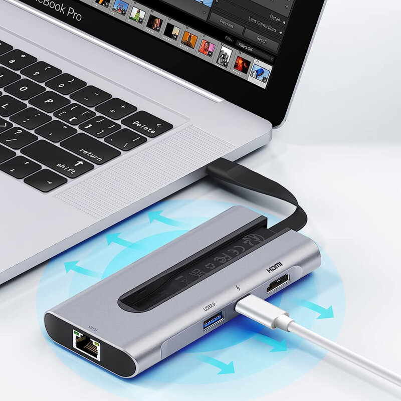 Hub RJ45, 3xUSB, 2xType-C, HDMI, SD Card, Micro SD Card ESR