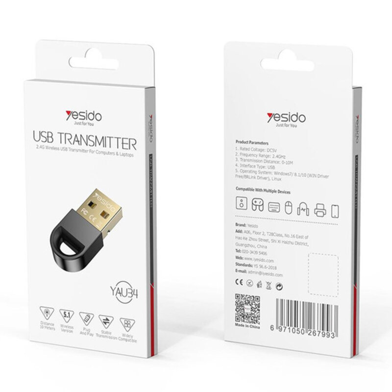 Adaptor Bluetooth wireless pentru laptop Yesido YAU34, negru