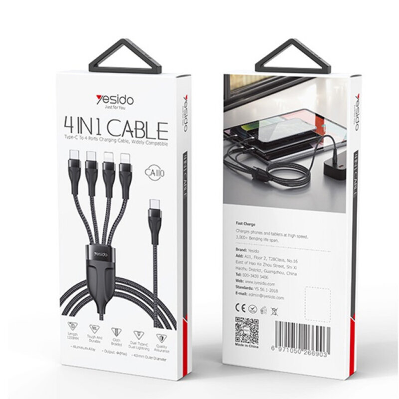 Cablu Type-C la 2xUSB-C, 2xLightning, 1.2m, 4A Yesido CA110
