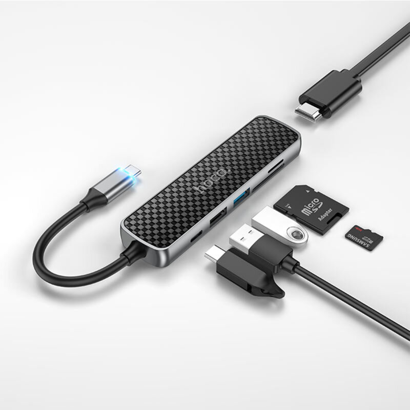 Hub USB-C, HDMI, docking station USB 3.0 Hoco HB24, gri