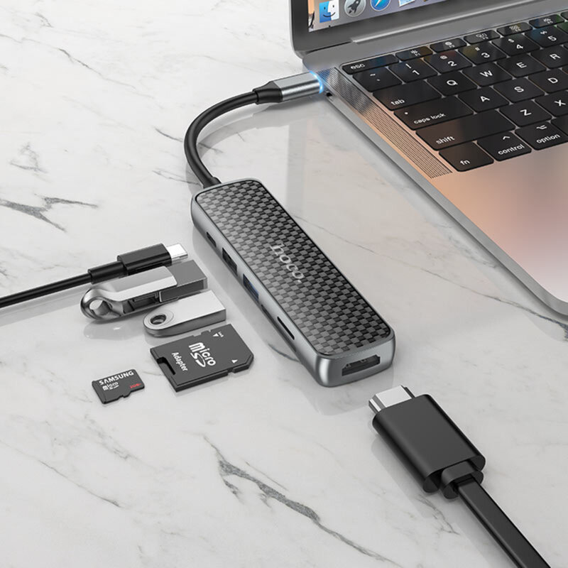 Hub USB-C, HDMI, docking station USB 3.0 Hoco HB24, gri