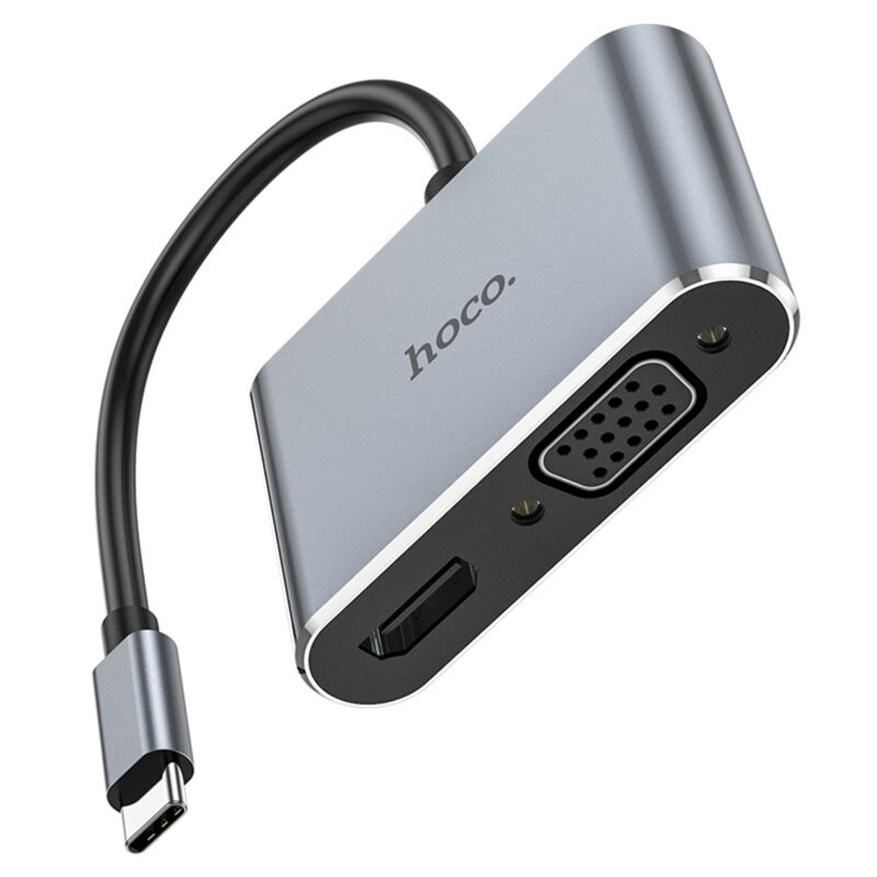 Adaptor OTG tip C HDMI, VGA Hoco HB29, 4K@30Hz 1080p, gri