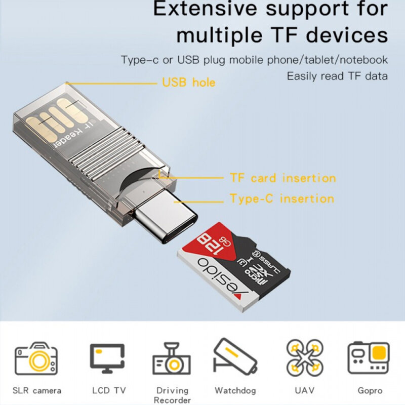 Card reader, adaptor OTG USB la Type-C Yesido GS21, transparent
