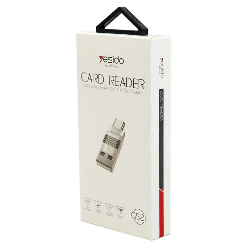Card reader, adaptor OTG USB la Type-C Yesido GS21, transparent