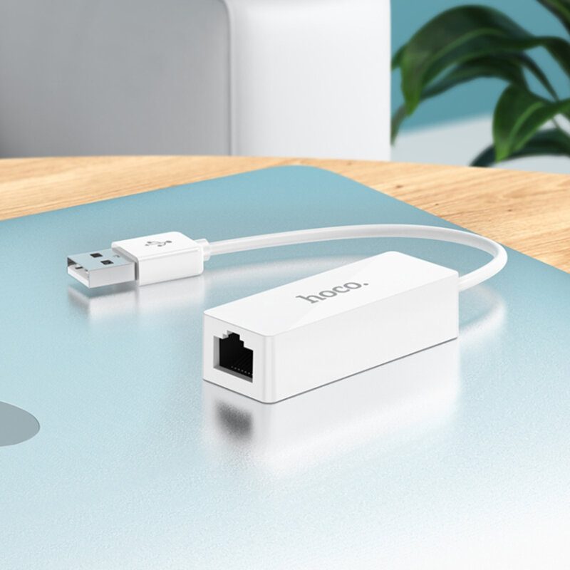 Adaptor Ethernet RJ45 USB Hoco UA22, 100Mbps, 15cm, alb