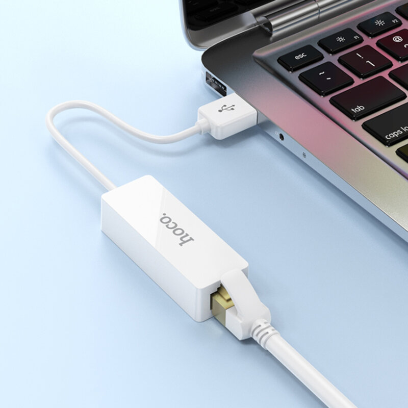 Adaptor Ethernet RJ45 USB Hoco UA22, 100Mbps, 15cm, alb