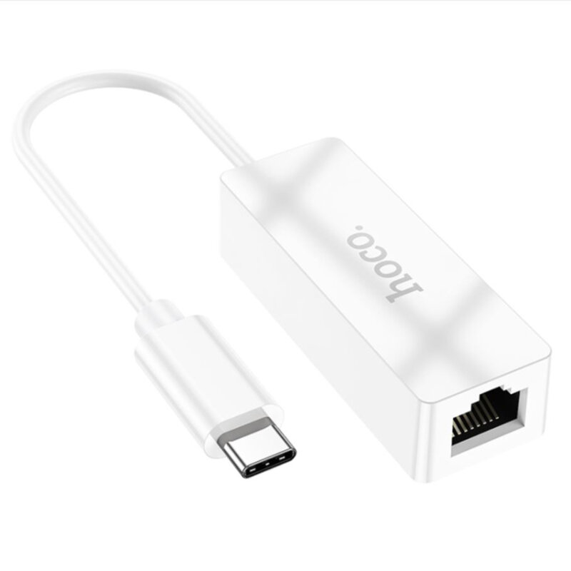 Adaptor Ethernet RJ45 USB-C Hoco UA22, 100Mbps, 15cm, alb