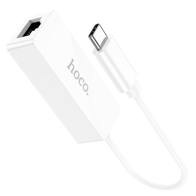 Adaptor Ethernet RJ45 USB-C Hoco UA22, 100Mbps, 15cm, alb