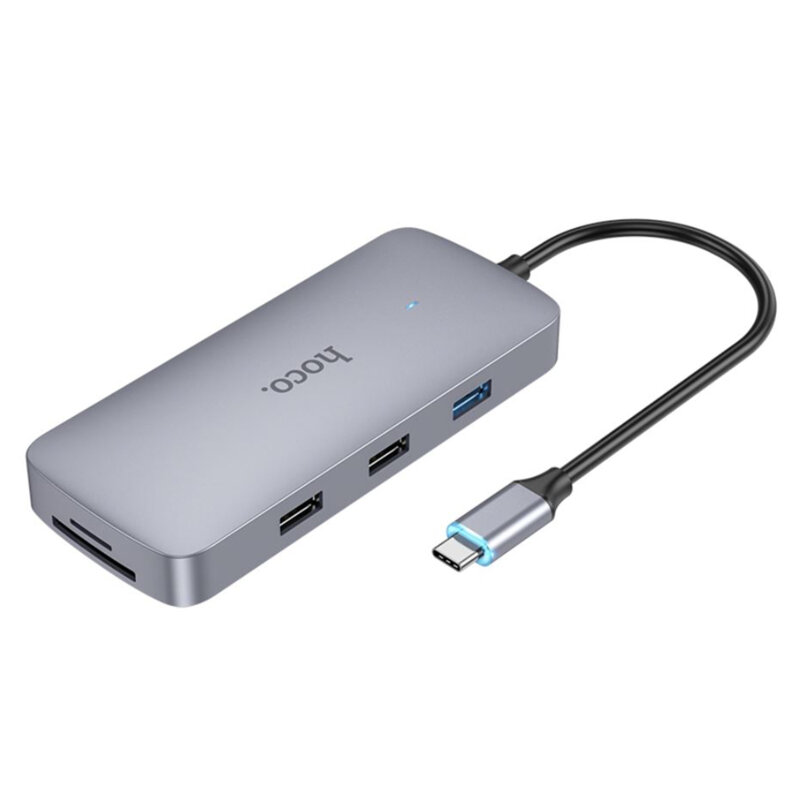 Dock USB-C Hoco HB33, USB, HDMI, RJ45, SD/TF, VGA, Jack, gri