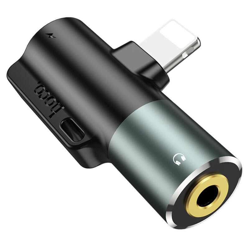 Adaptor telefon audio mufa Jack, iPhone Hoco LS32, 2A, gri