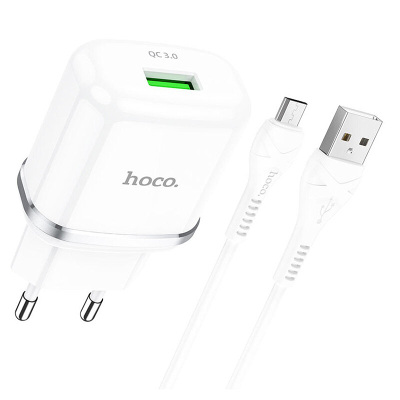 Incarcator USB Hoco N3, 18W + cablu Micro-USB, alb