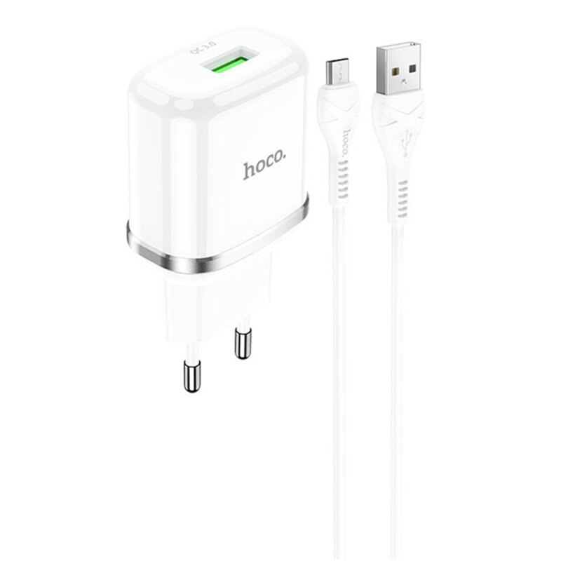 Incarcator USB Hoco N3, 18W + cablu Micro-USB, alb