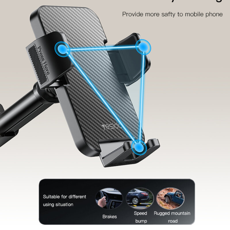 Suport telefon auto pentru parbriz si bord Yesido C173, negru