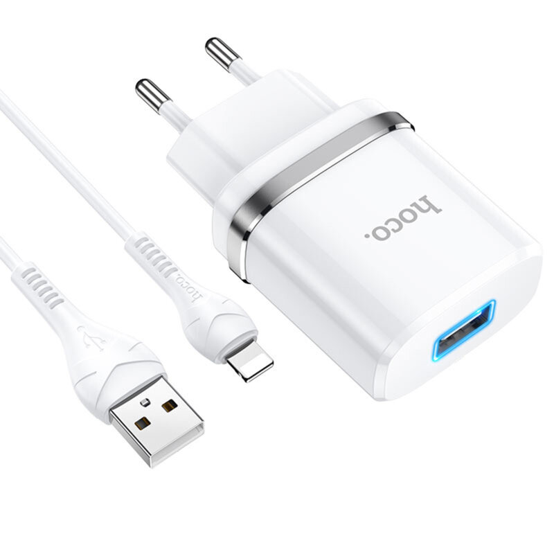 Incarcator priza USB + cablu Lightning Hoco N1, 2.4A , alb
