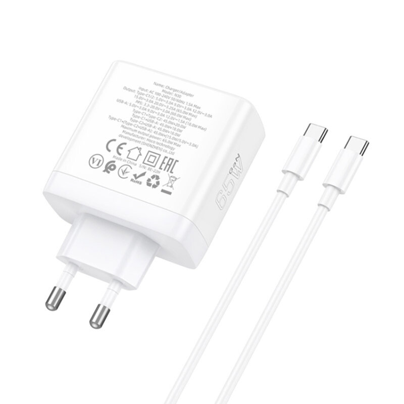 Incarcator priza tip C, USB GaN Hoco N30 + cablu tip C, 65W