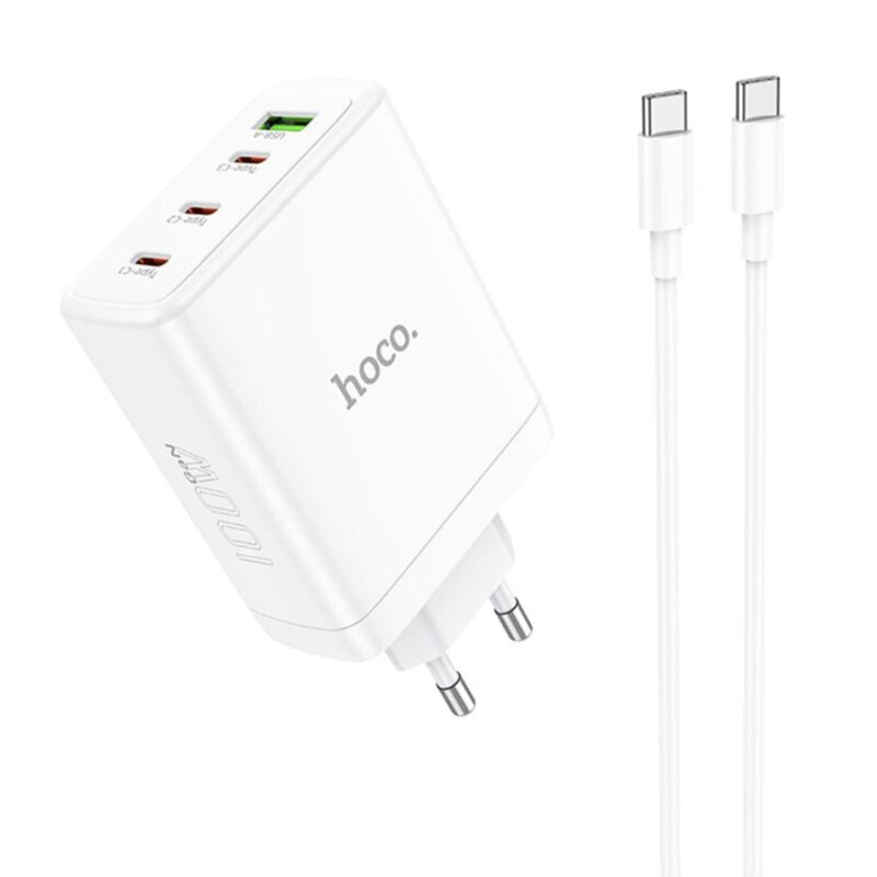 Incarcator priza 3xtip C, USB Hoco N31 + cablu tip C, 100W