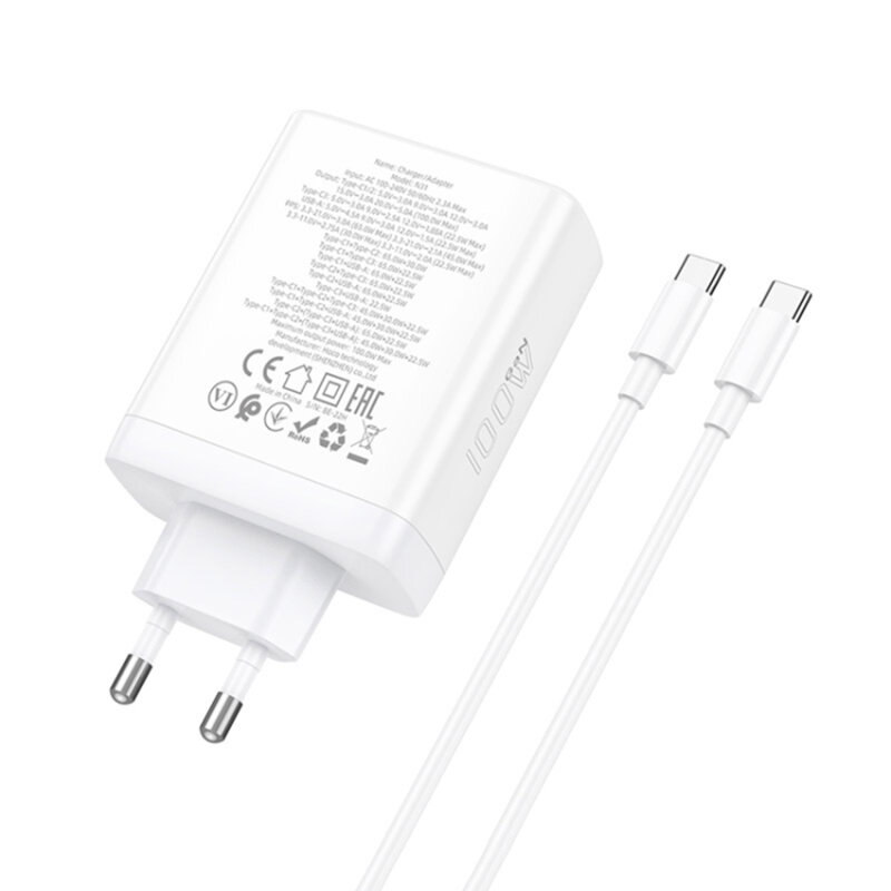 Incarcator priza 3xtip C, USB Hoco N31 + cablu tip C, 100W