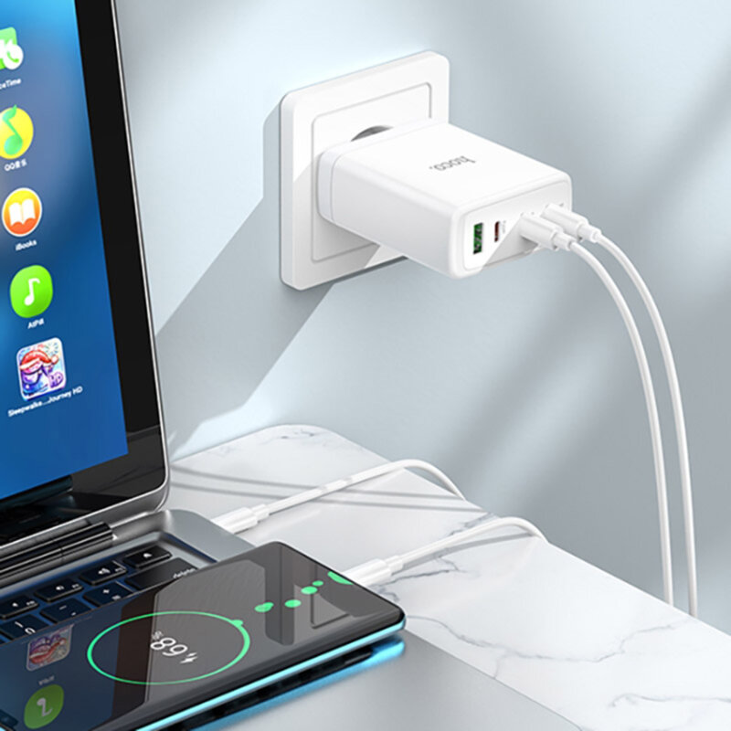 Incarcator priza 3xtip C, USB Hoco N31 + cablu tip C, 100W
