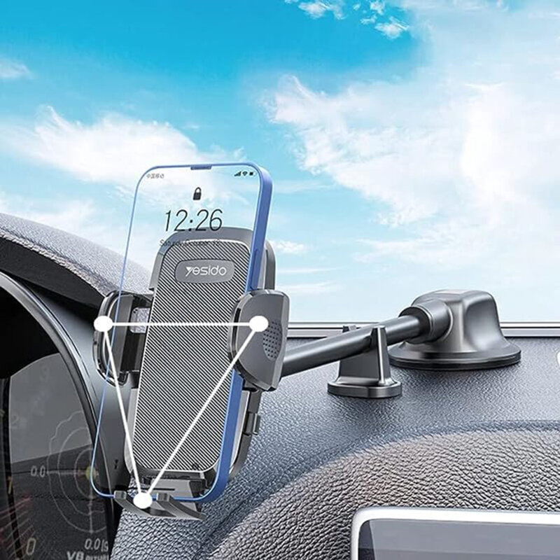 Suport flexibil pentru telefon auto cu ventuza Yesido C140
