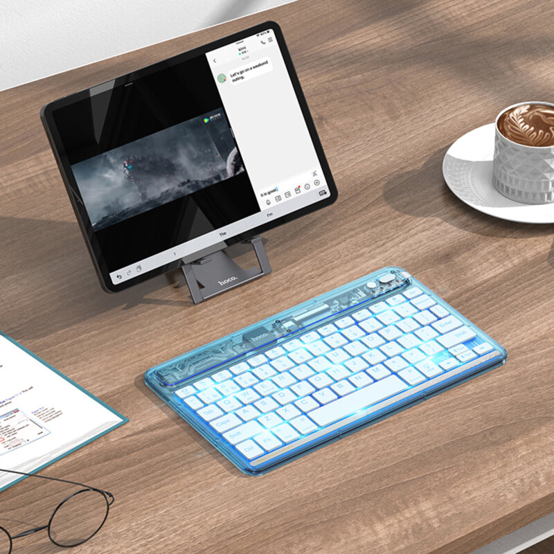 Tastatura Bluetooth wireless cu lumini Hoco S55, bleu