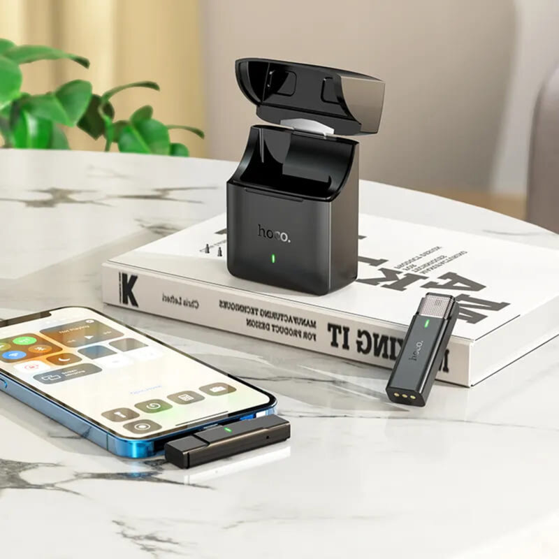 Lavaliera telefon iPhone, microfon wireless Hoco S31, gri