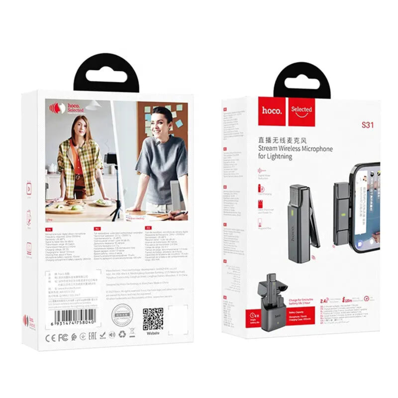 Lavaliera telefon iPhone, microfon wireless Hoco S31, gri